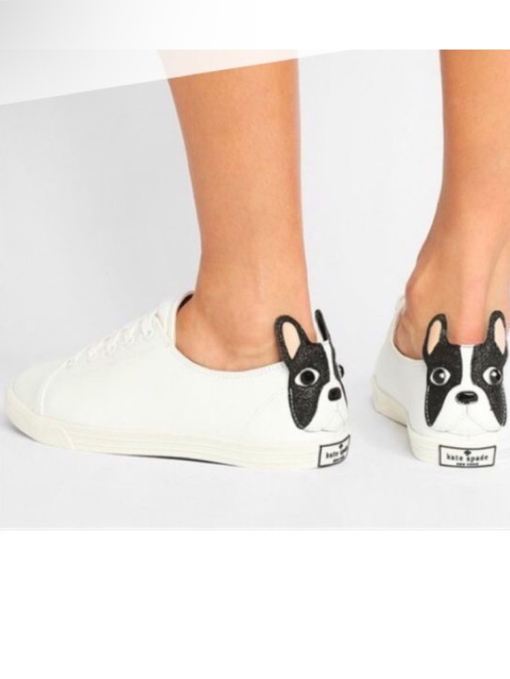 Kate Spade Lucie French Bulldog White Sneakers Size 10